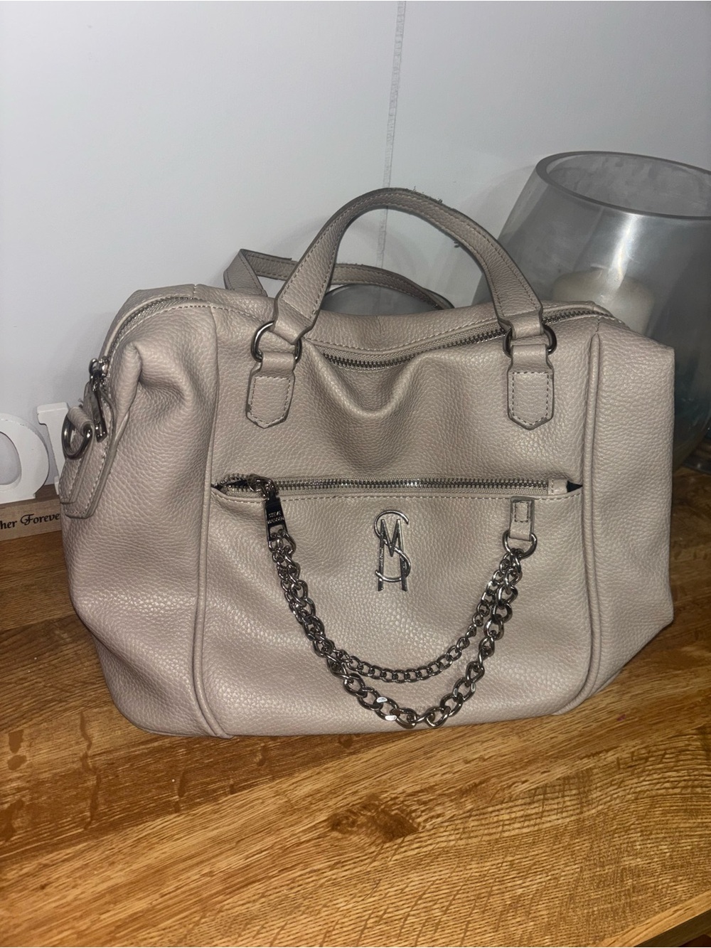 Steve Madden Pebble Leather Satchel in Light Taupe